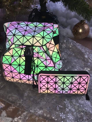 Reflective backpack bag & zip round purse set