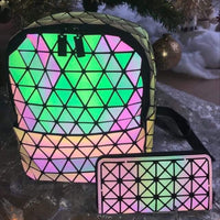 Reflective zip backpack bag & zip round purse set