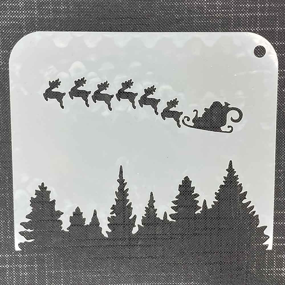 Santa, Sleigh & 6 Reindeer Mylar Re-Usable Stencil - 120mm x 100mm - 6